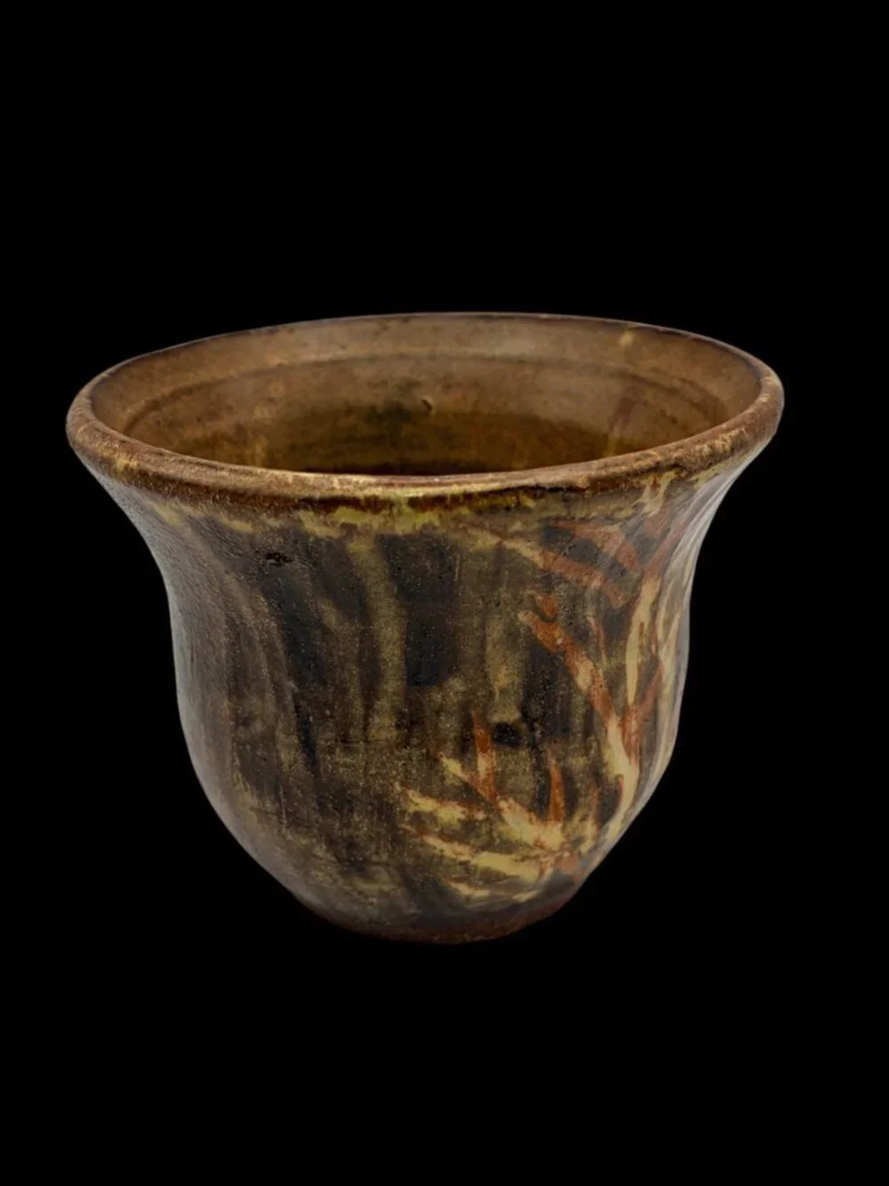 Signed Studio Pottery Vase Planter Earth Tone Drip Glaze Rustic Boho 5